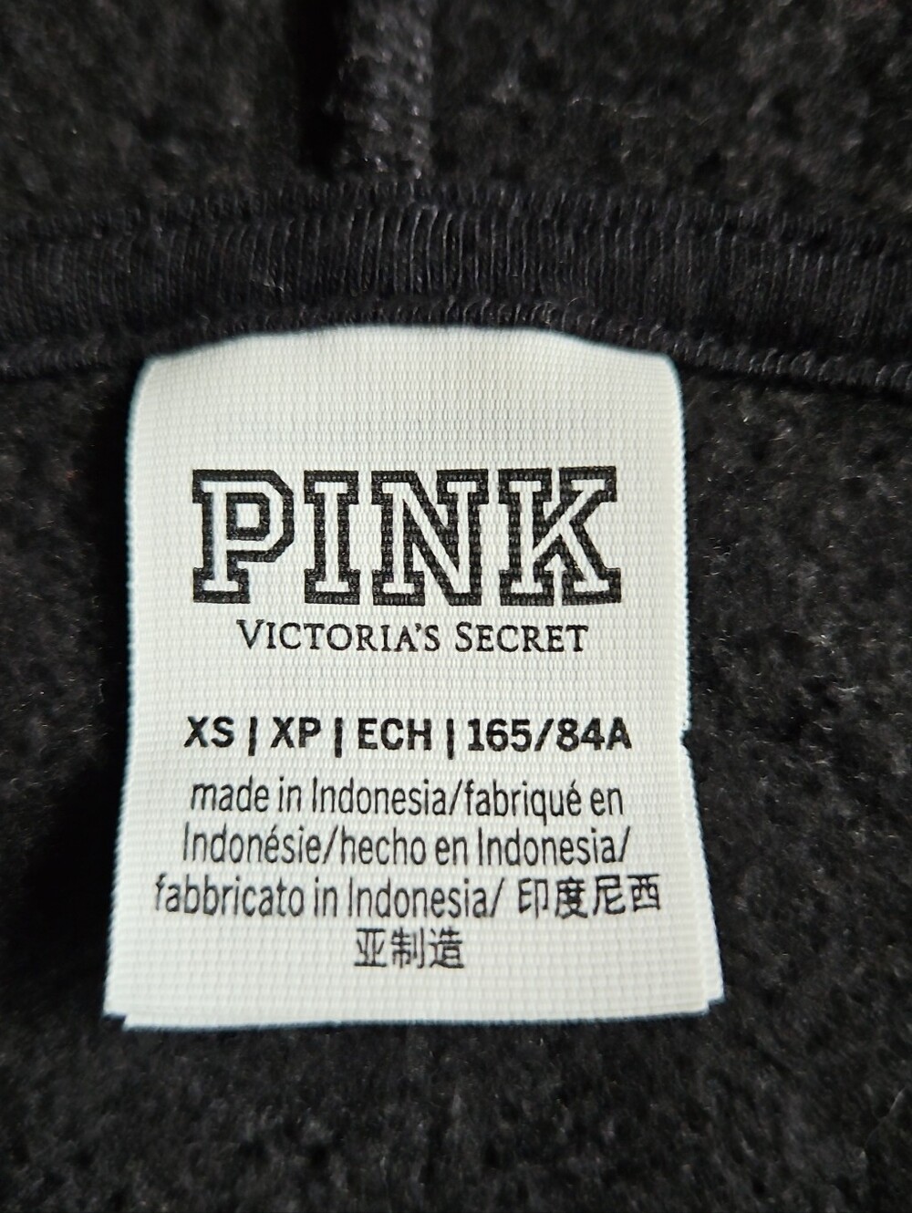 PINK Victoria's Secret Black Rhinestone Logo Everyday Zip-Up Hoodie Fleece Sz XS - Picture 13 of 14